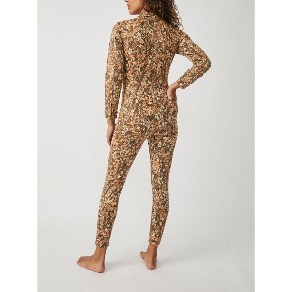 🎉LAST CHANCE🎉 FREE PEOPLE Lennox Printed Jumpsuit / Cappuccino Combo - Picture 3 of 5